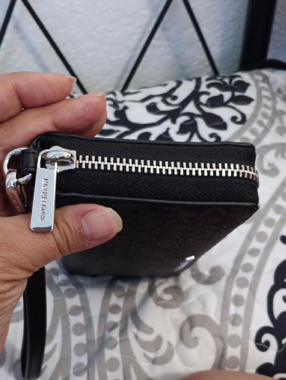 Michael Kors Black Leather Wristlet with Silver Hardware - Picture 3 of 16